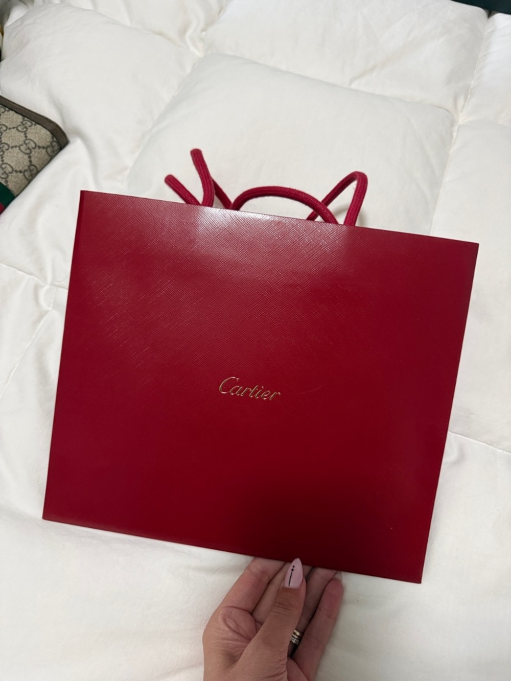 Cartier Red Tote with Gold Script Logo
